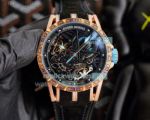 Clone Roger Dubuis Excalibur 46 Rose Gold Black Skeleton Tourbillon Watch